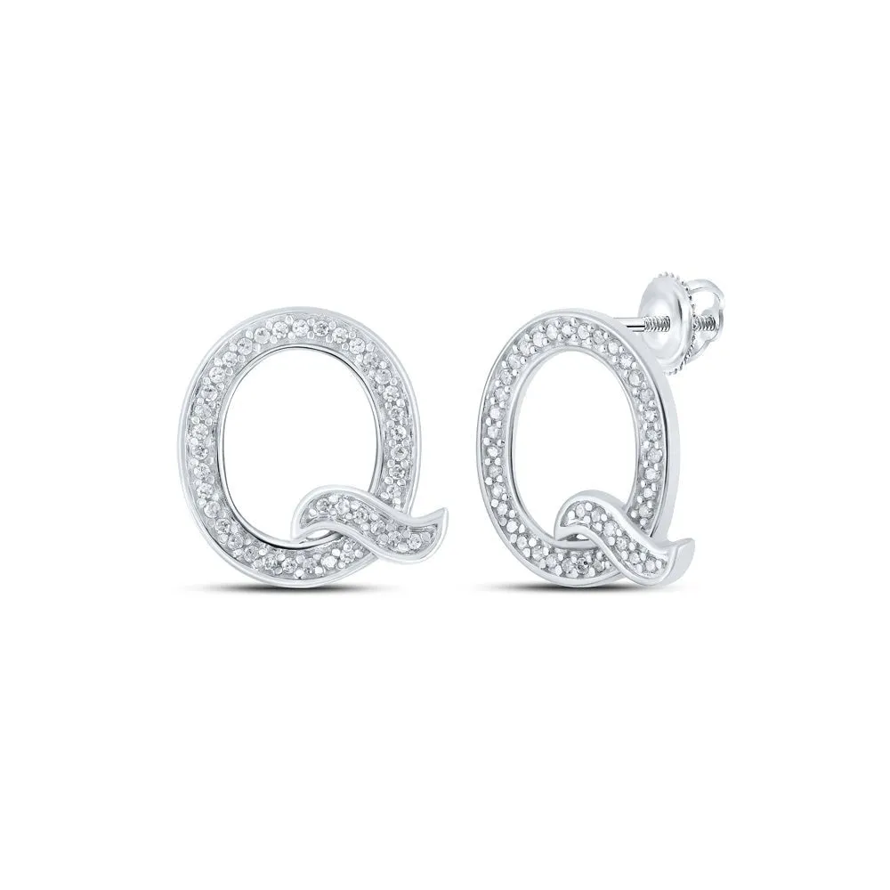 10kt White Gold Womens Round Diamond Q Initial Letter Earrings 1/6 Cttw - Personalized Sparkling Elegance