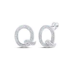10kt White Gold Womens Round Diamond Q Initial Letter Earrings 1/6 Cttw - Personalized Sparkling Elegance