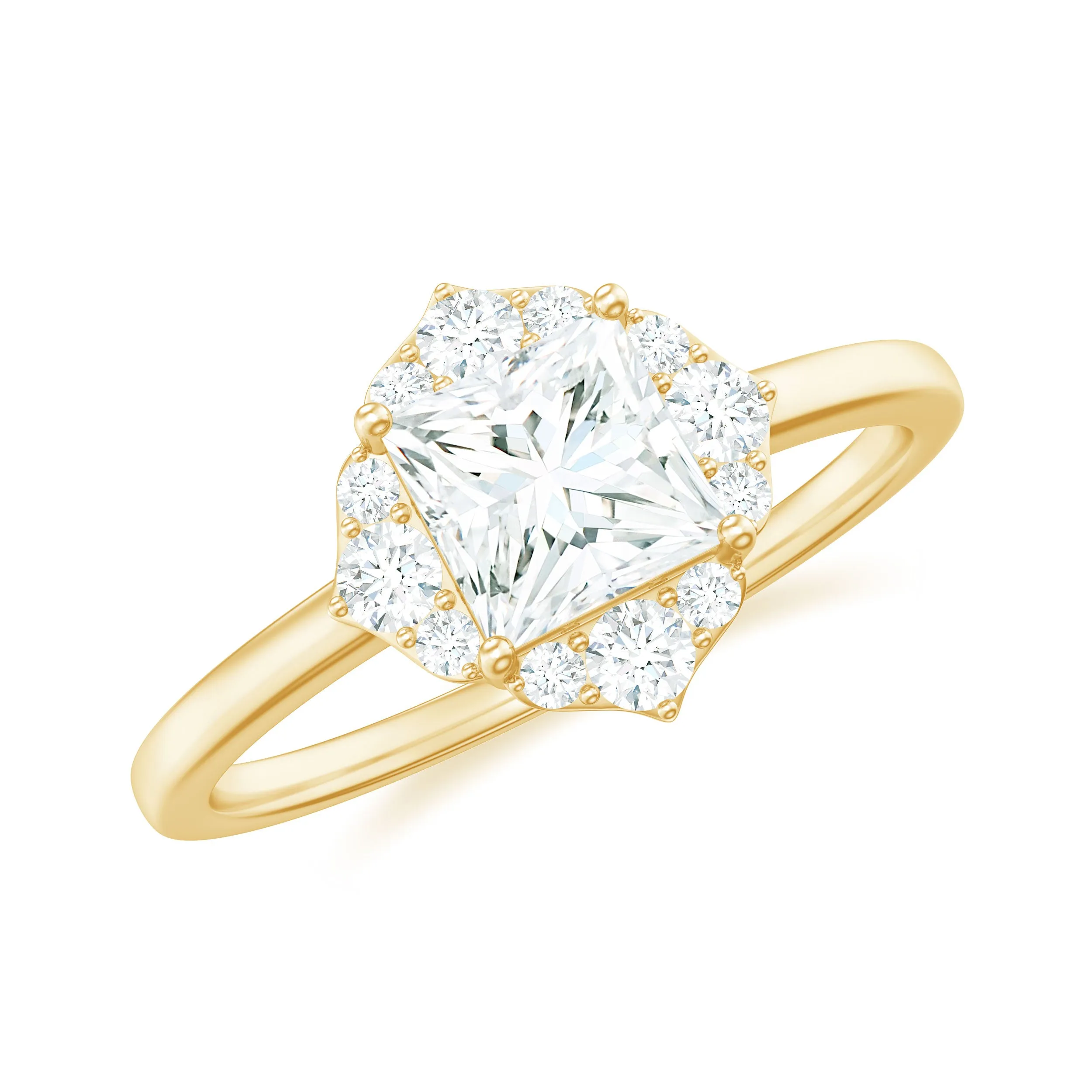 1.25 CT Moissanite Princess Cut Halo Engagement Ring in Gold