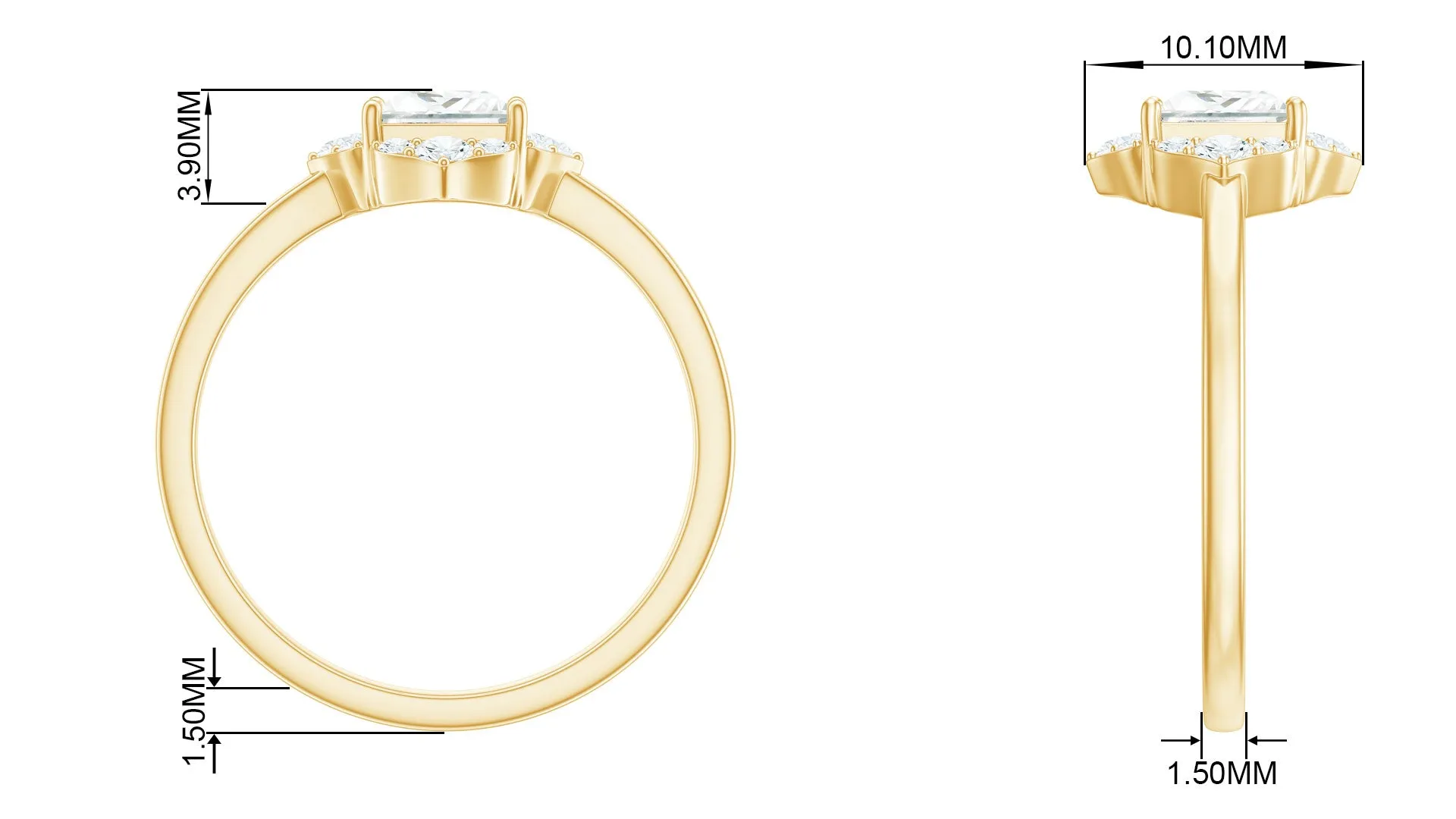 1.25 CT Moissanite Princess Cut Halo Engagement Ring in Gold