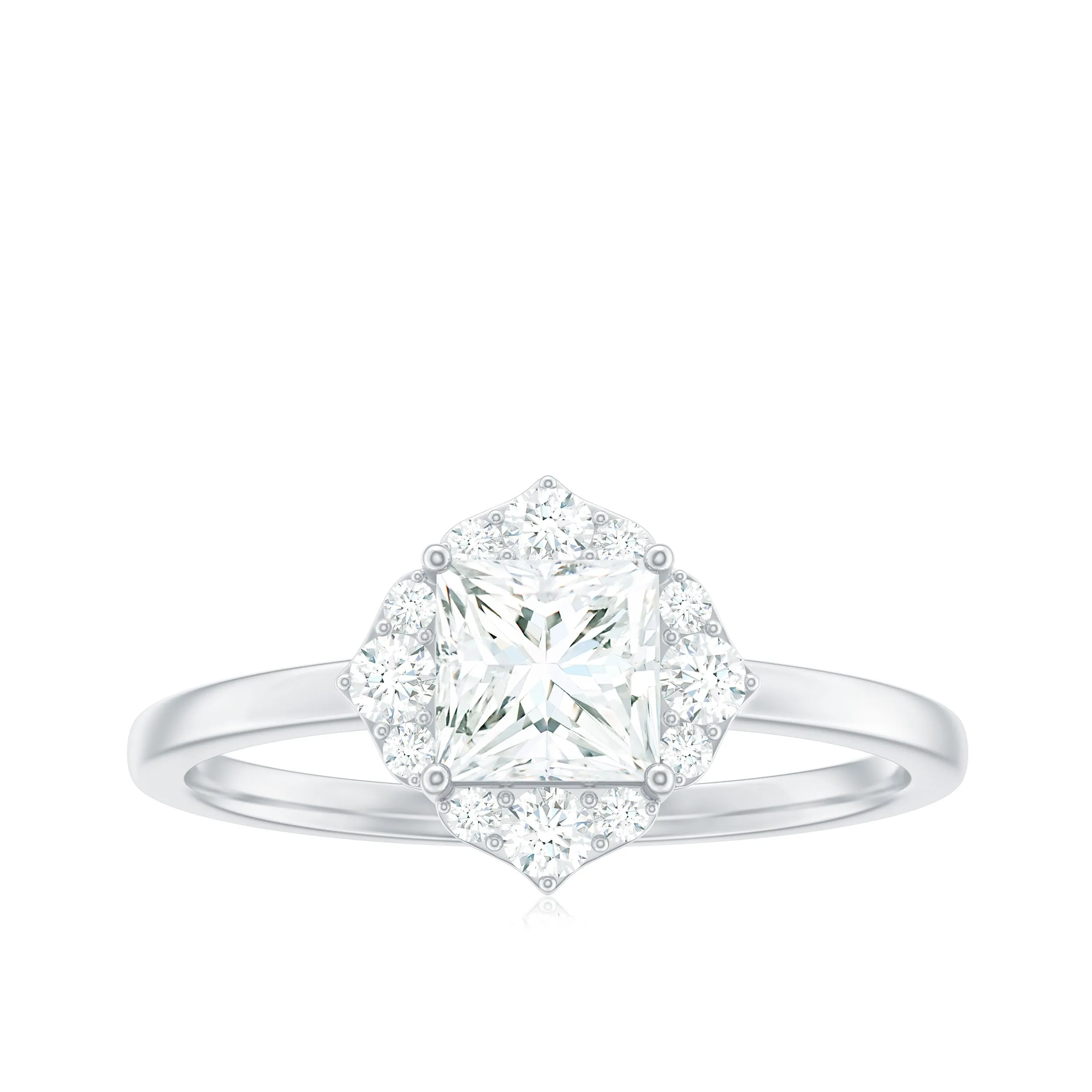 1.25 CT Moissanite Princess Cut Halo Engagement Ring in Gold