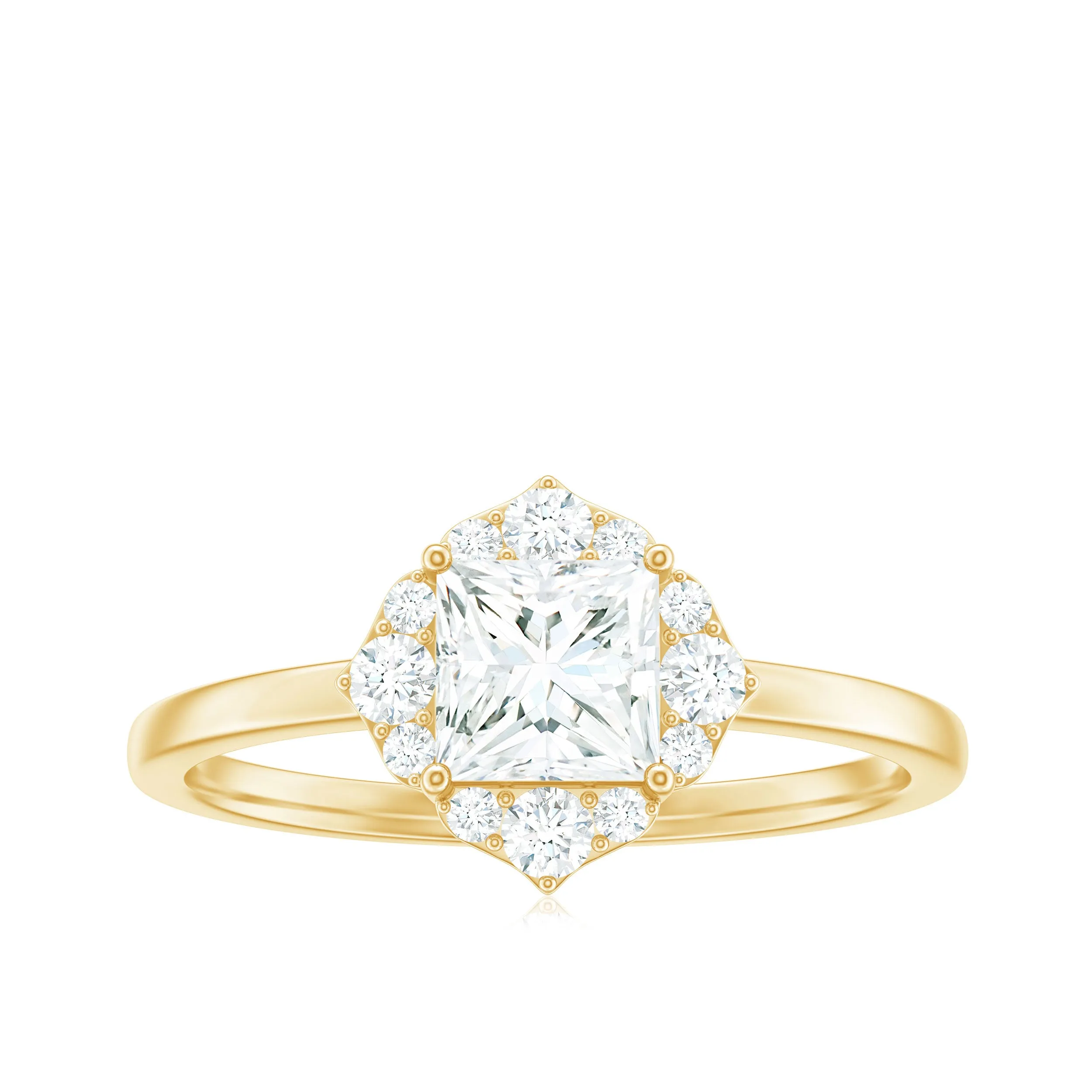 1.25 CT Moissanite Princess Cut Halo Engagement Ring in Gold