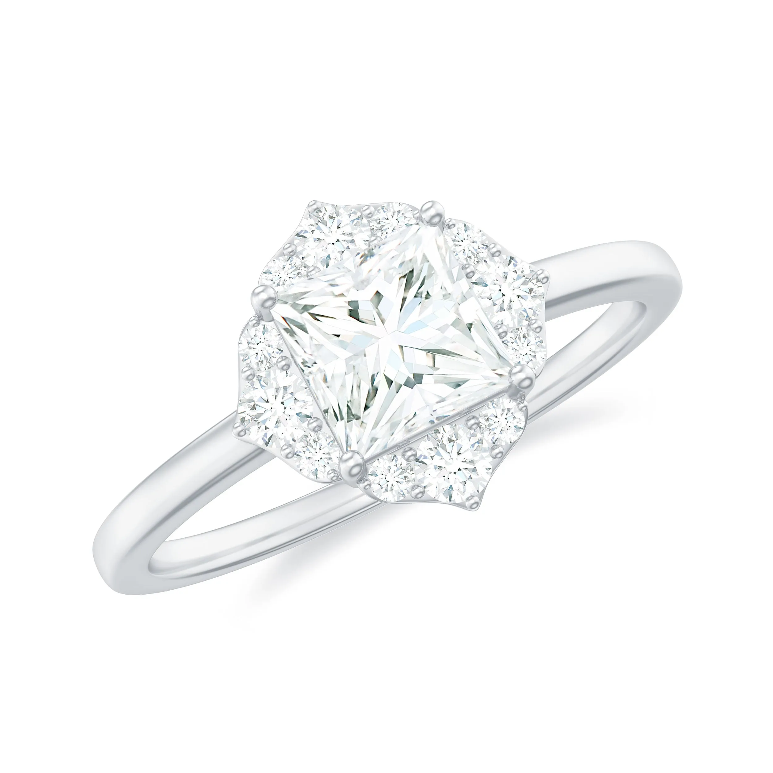 1.25 CT Moissanite Princess Cut Halo Engagement Ring in Gold