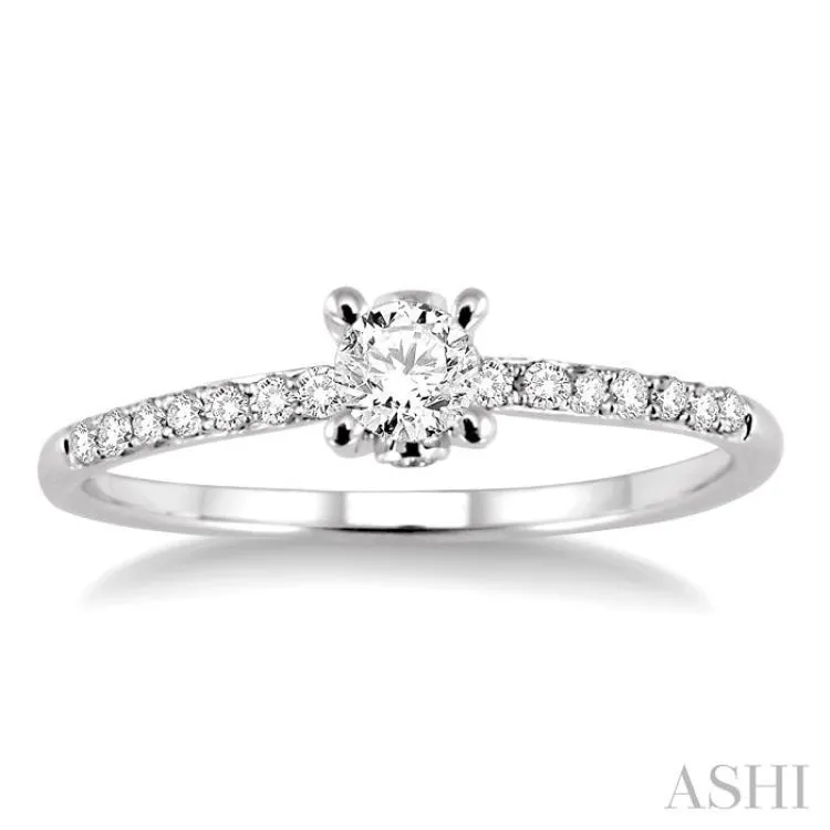 1/3 ctw Diamond Engagement Ring with 1/5 ct Round Cut Center Stone in 14K White Gold