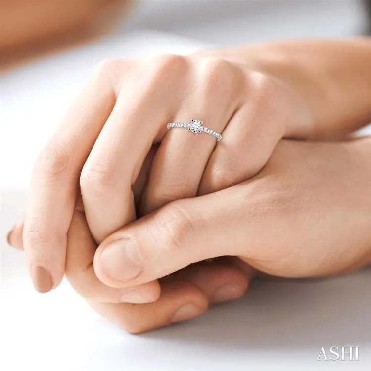1/3 ctw Diamond Engagement Ring with 1/5 ct Round Cut Center Stone in 14K White Gold