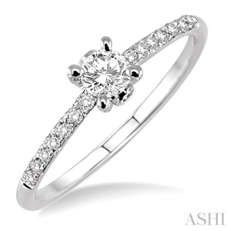 1/3 ctw Diamond Engagement Ring with 1/5 ct Round Cut Center Stone in 14K White Gold