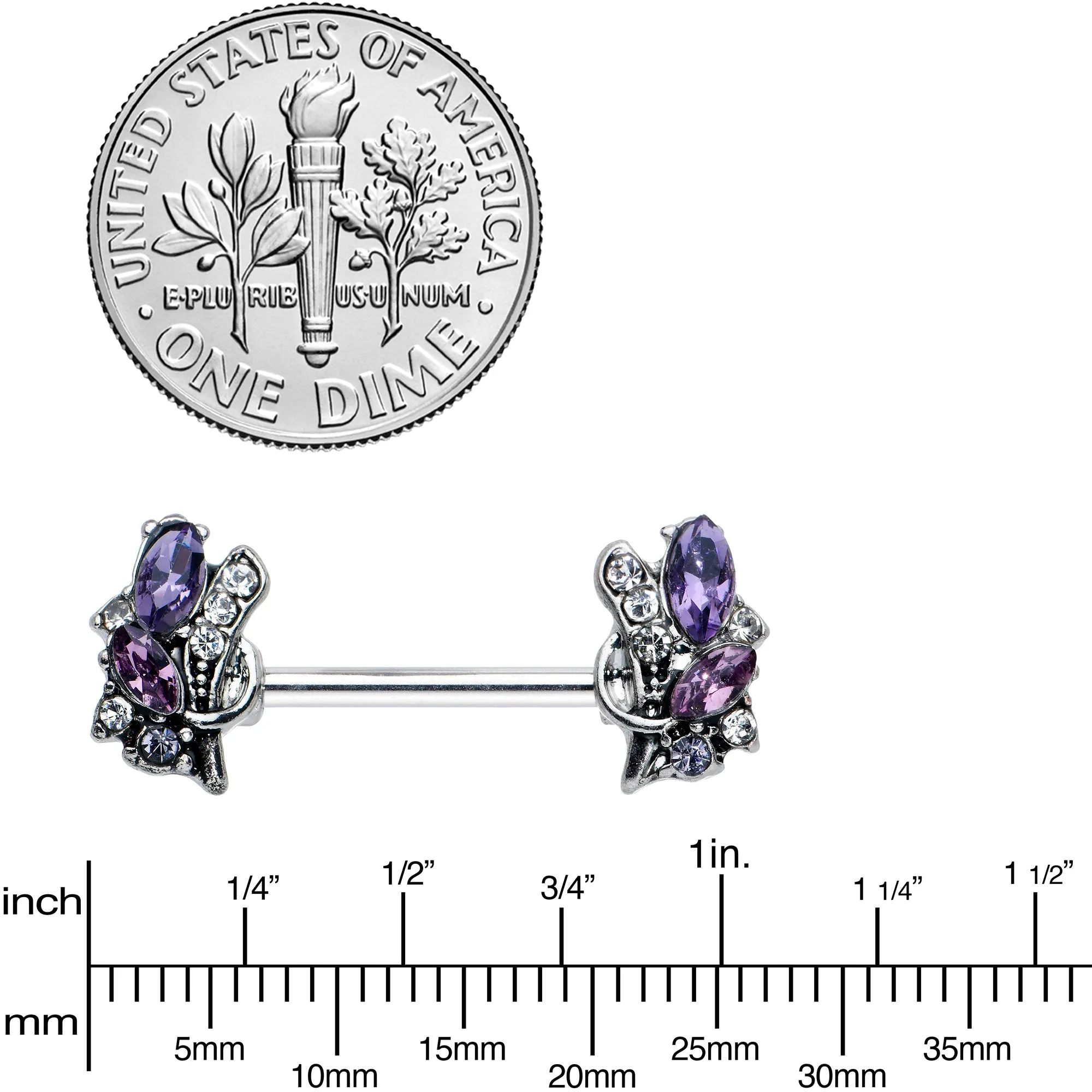 14 Gauge 9/16 Purple Gem Abstract Elegance Barbell Nipple Ring Set