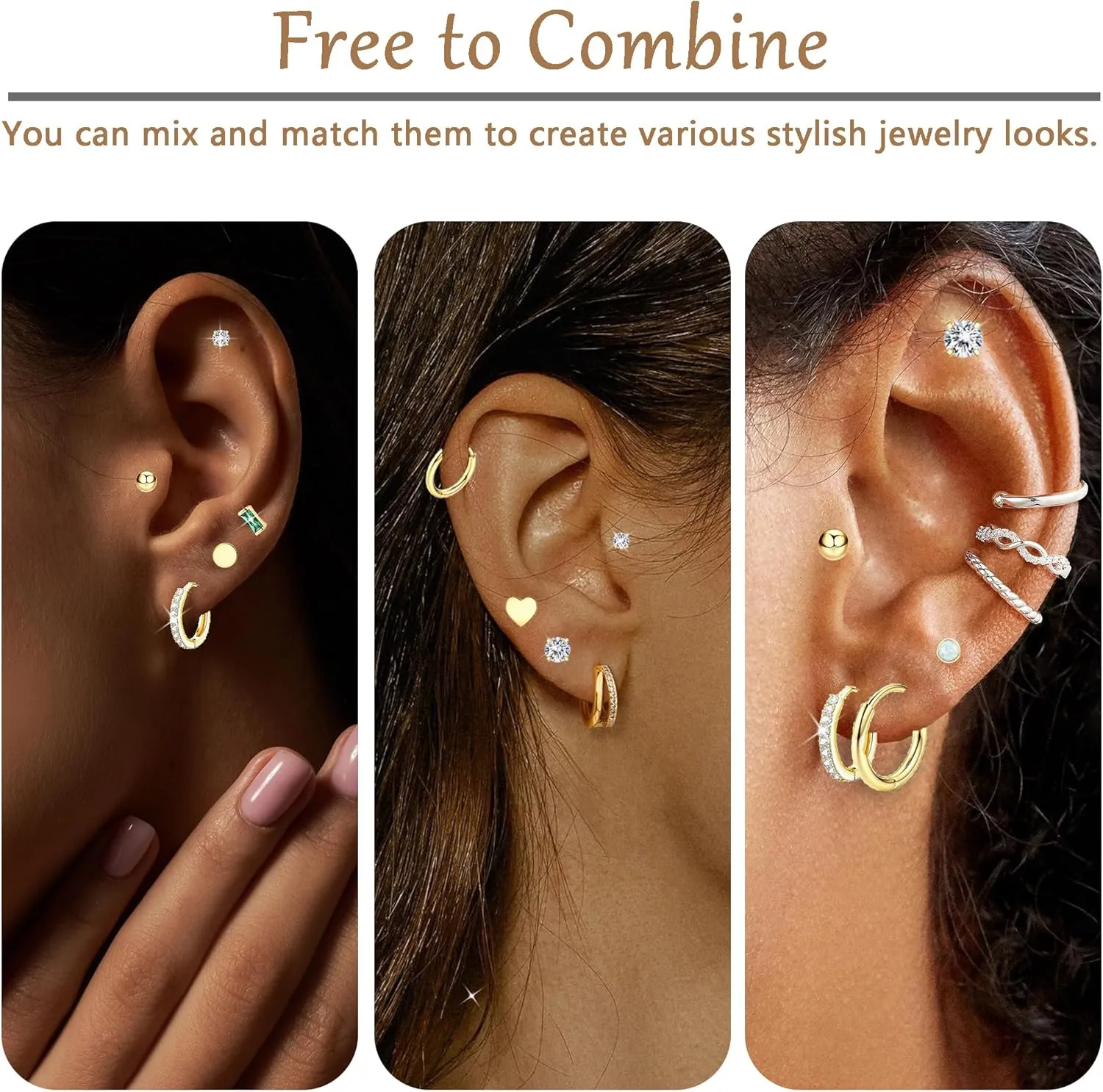 14 Pairs Gold Earrings Set,14k Gold Plated Surgical Steel Earrings,Suitable for Hoop Earrings Flat Back Stud Hypoallergenic Cartilage Earrings for Women Men Girls Helix Piercing Stud Jewelry