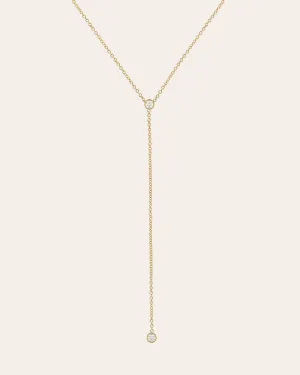 14k Gold Bezel Diamond Lariat Necklace
