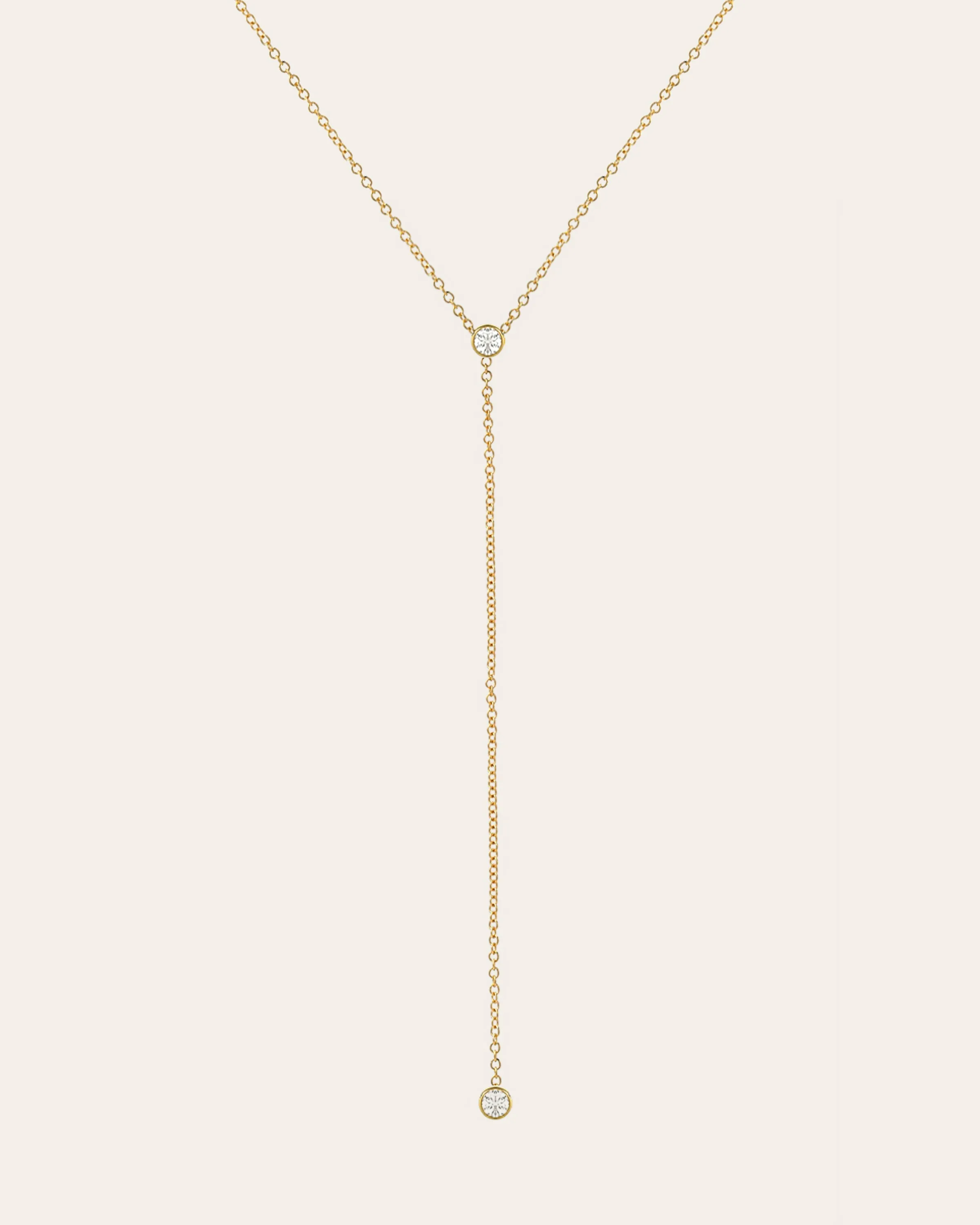 14k Gold Bezel Diamond Lariat Necklace