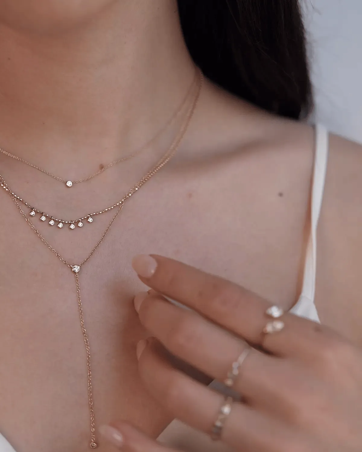 14k Gold Bezel Diamond Lariat Necklace