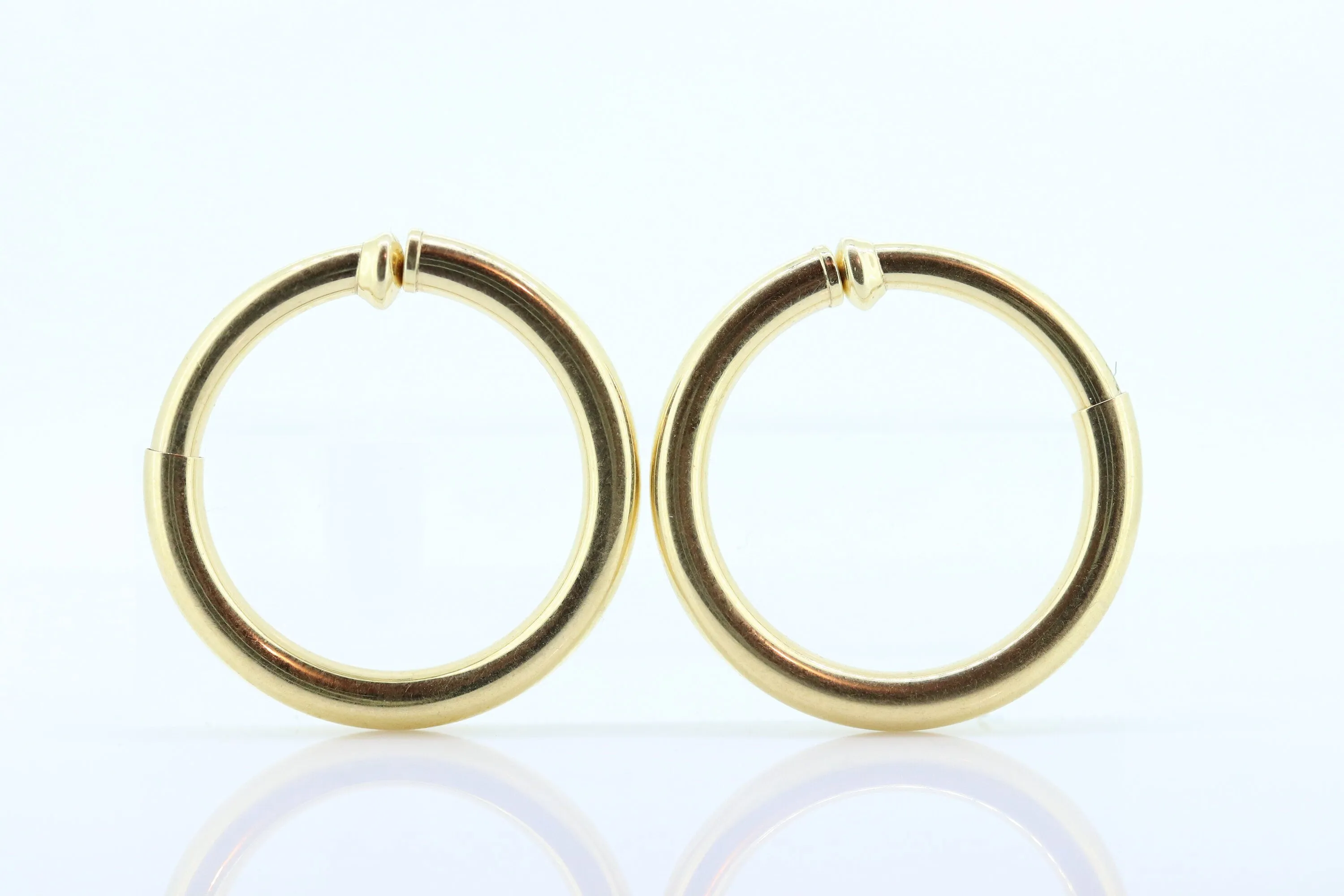 14k Gold Puffed Hollow HOOP Clip On Earrings. Large HOOP earrings Spring Hoops for Unpierced Ears. Wide Hoops. st75