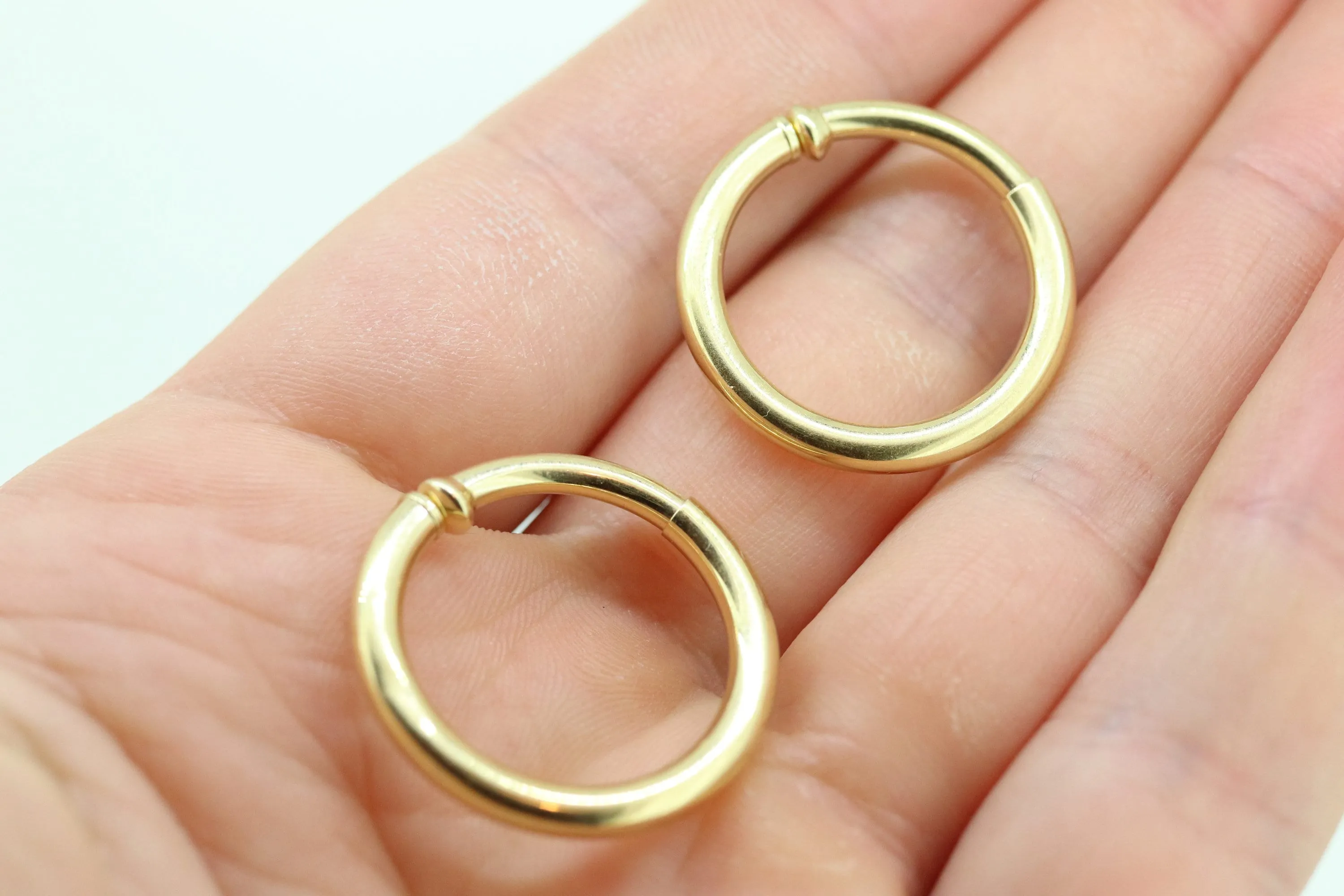 14k Gold Puffed Hollow HOOP Clip On Earrings. Large HOOP earrings Spring Hoops for Unpierced Ears. Wide Hoops. st75
