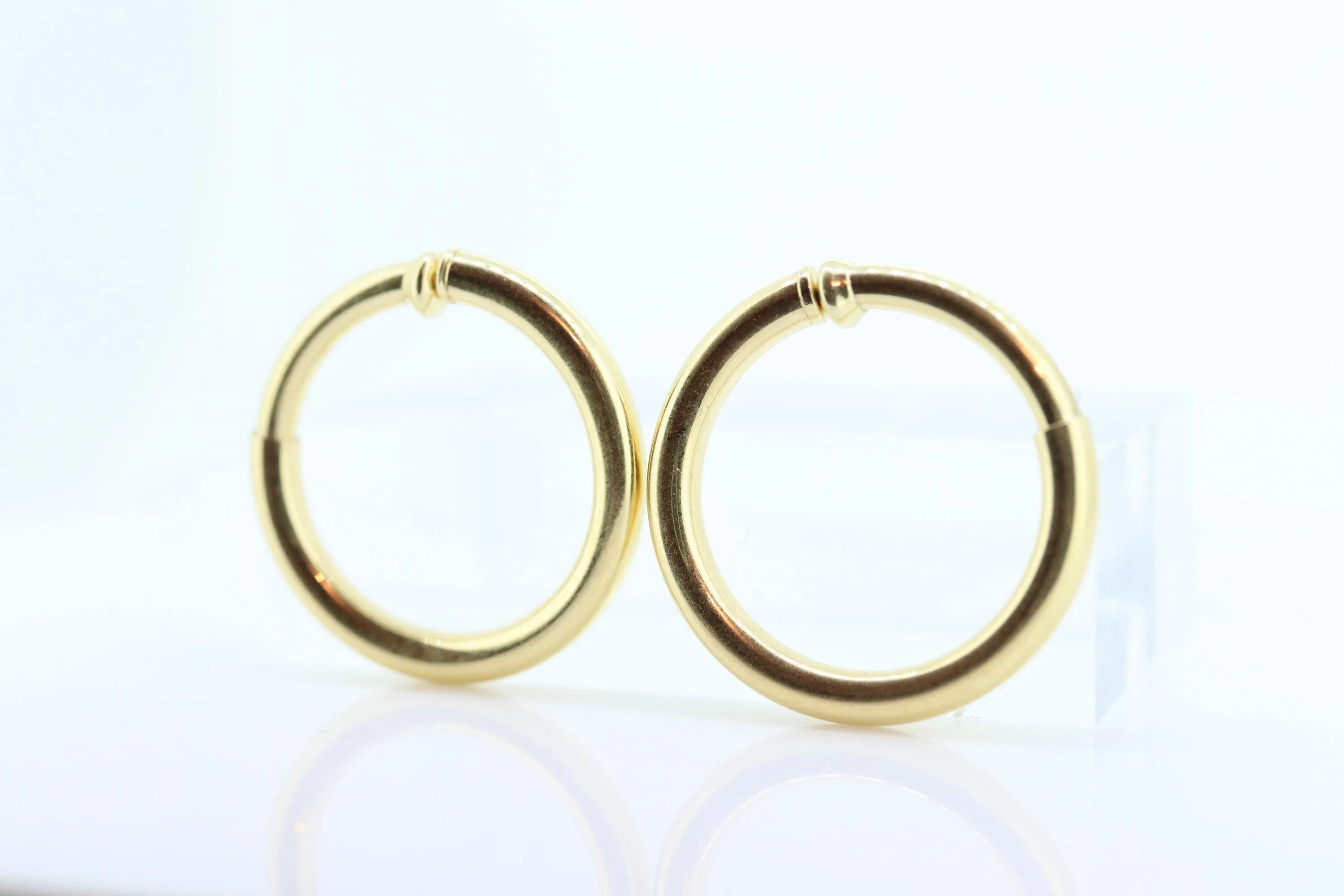 14k Gold Puffed Hollow HOOP Clip On Earrings. Large HOOP earrings Spring Hoops for Unpierced Ears. Wide Hoops. st75
