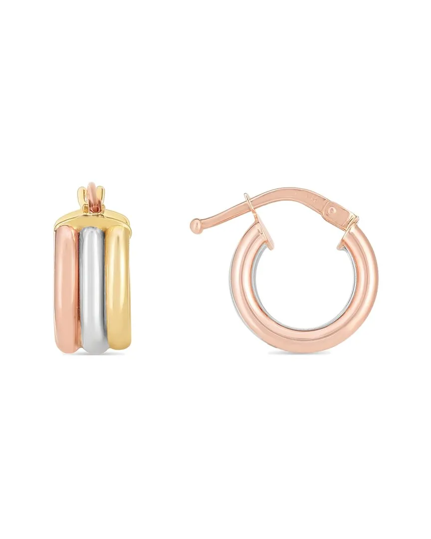 14K Italian Tri-Tone Gold Triple Row Huggie Earrings