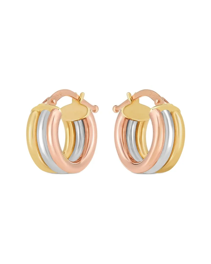 14K Italian Tri-Tone Gold Triple Row Huggie Earrings