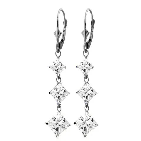 14K Solid White Gold Cubic Zirconia Leverback Chandelier Earrings