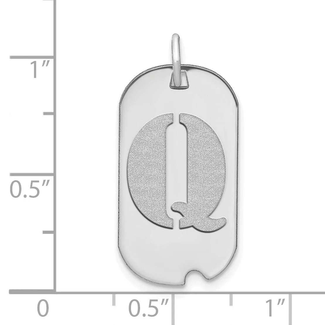 14k White Gold Rhodium Polished Finish Block Letter Q Initial Dog Tag Charm Pendant