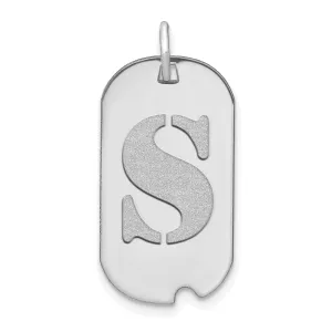 14k White Gold Rhodium Polished Finish Block Letter S Initial Dog Tag Charm Pendant