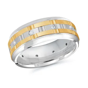 14K White Gold with 14K Yellow Gold and Inlaid Diamonds Ring from the Executif Collection by Malo - MRD-086-8WY15