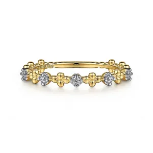 14K Yellow Gold Diamond and Bujukan Bead Station Ring