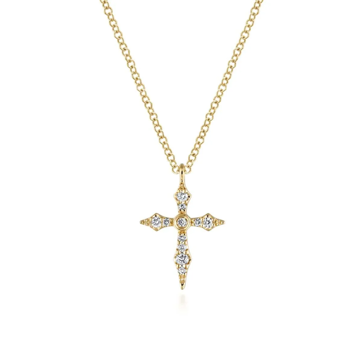 14K Yellow Gold Sculpted Diamond Cross Pendant Necklace - NK5728Y45JJ