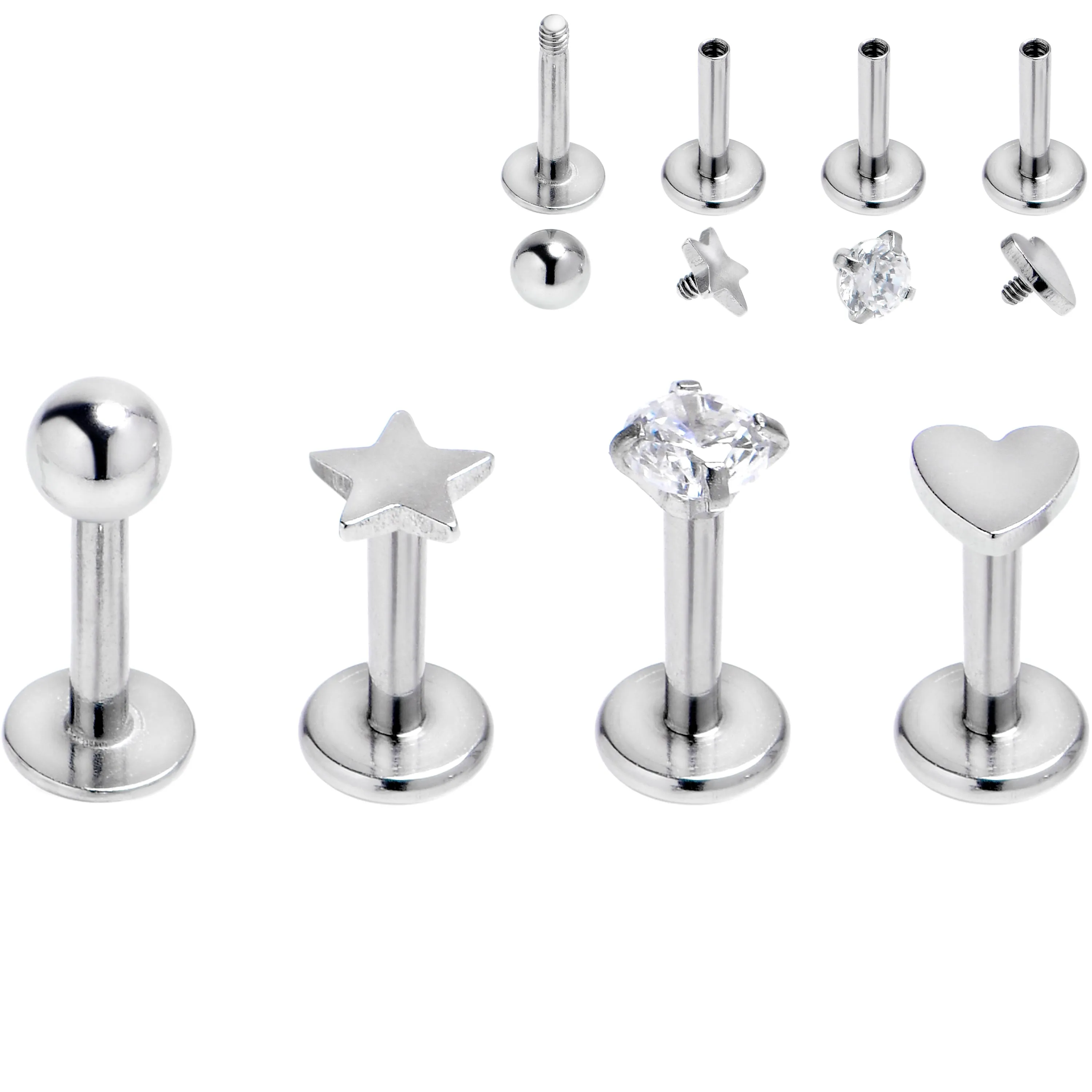 16 Gauge 1/4 Clear Gem Star Internally Threaded Labret Tragus Set of 4