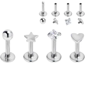 16 Gauge 1/4 Clear Gem Star Internally Threaded Labret Tragus Set of 4