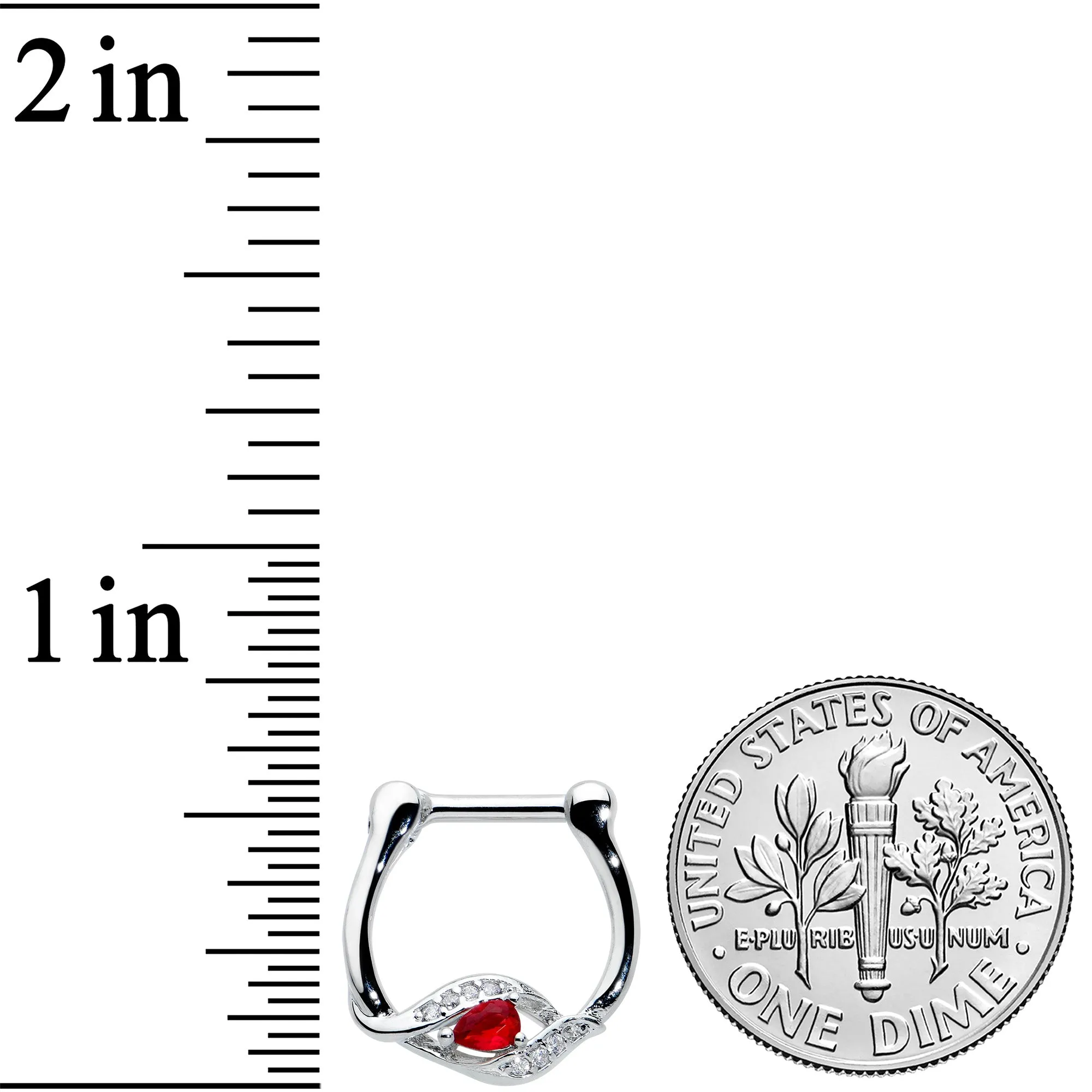 16 Gauge 1/4 Clear Red Gem Swirling Oval Cartilage Clicker