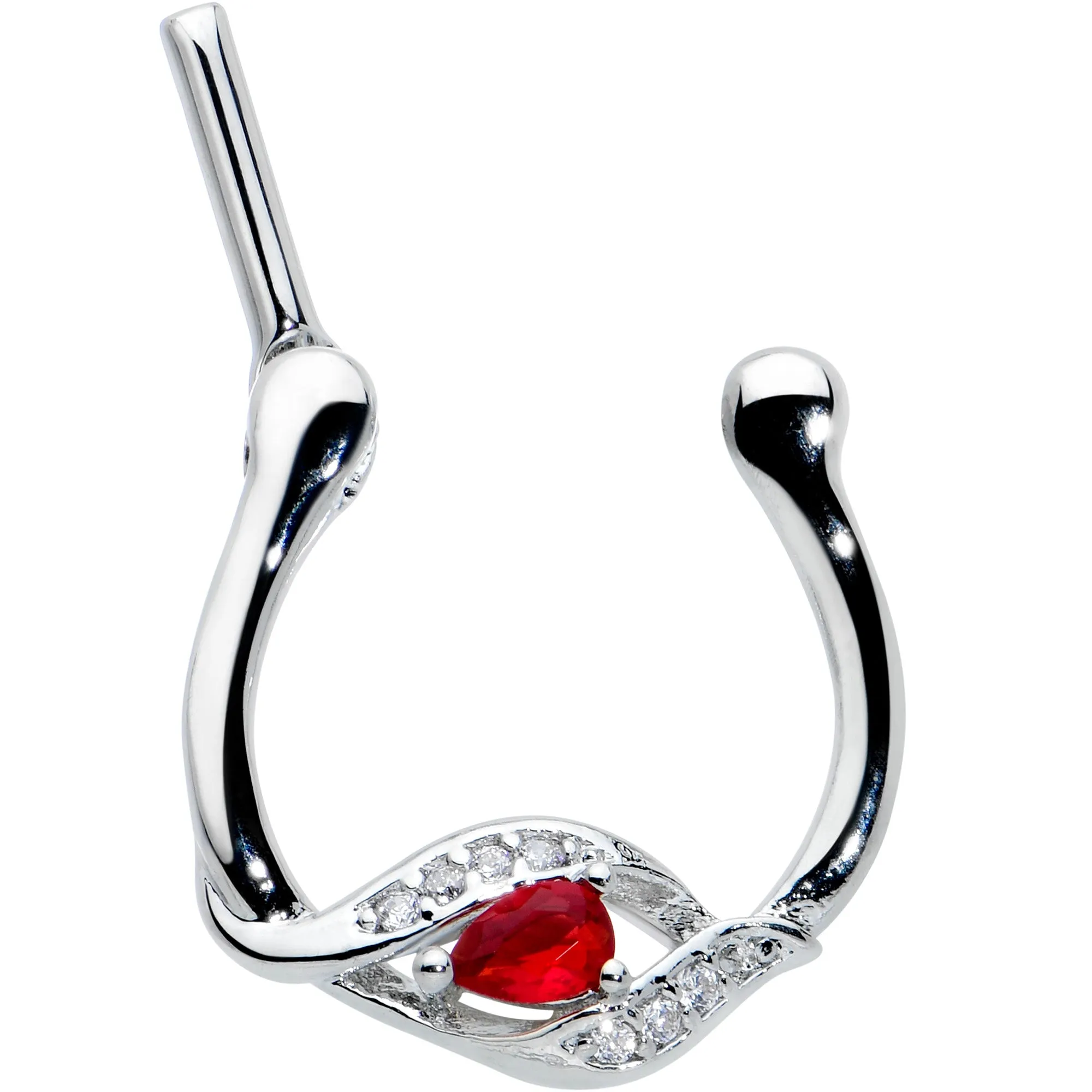 16 Gauge 1/4 Clear Red Gem Swirling Oval Cartilage Clicker