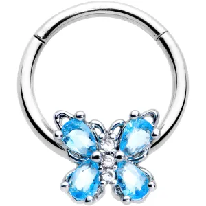 16 Gauge 3/8 Blue Gem Baroque Beauty Butterfly Hinged Segment Ring
