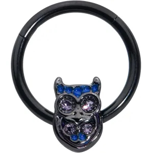 16 Gauge 3/8 Purple Gem Black Opulent Owl Hinged Segment Ring