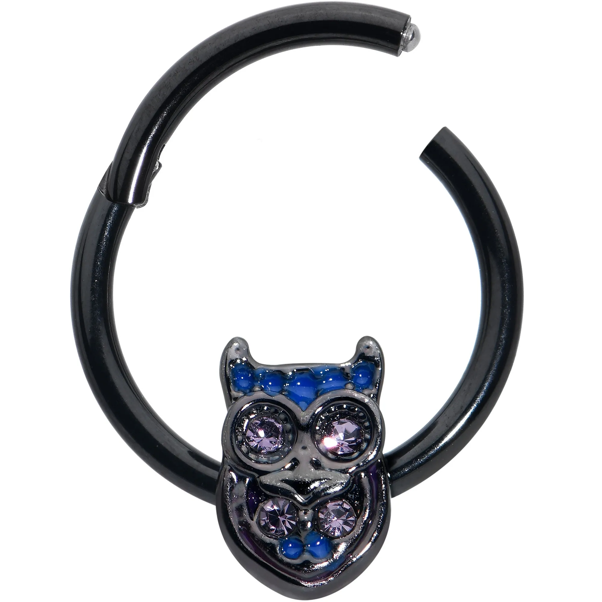 16 Gauge 3/8 Purple Gem Black Opulent Owl Hinged Segment Ring