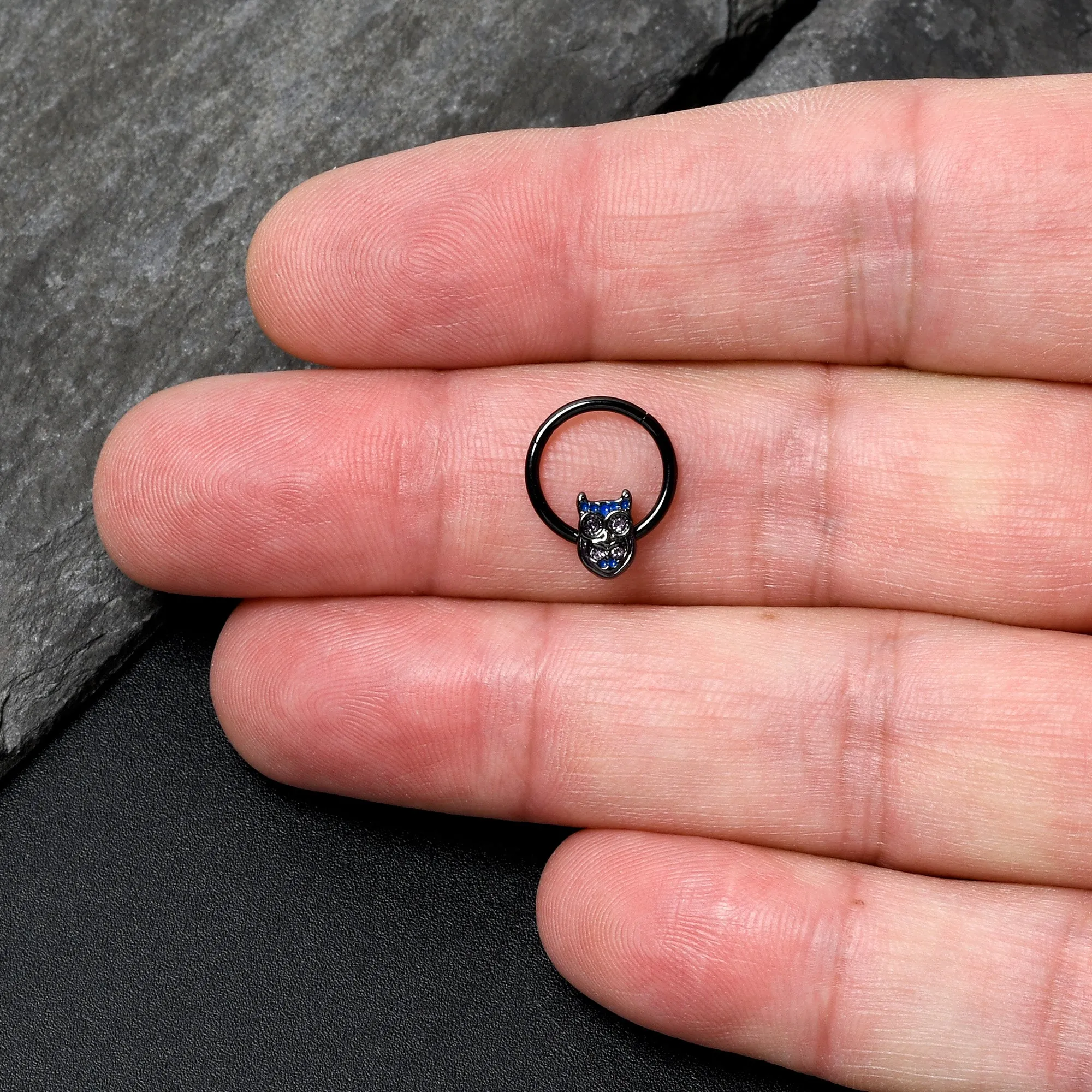 16 Gauge 3/8 Purple Gem Black Opulent Owl Hinged Segment Ring