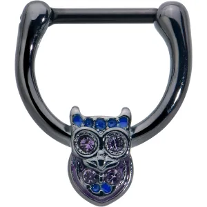16 Gauge 5/16 Purple Blue Gem Black Opulent Owl Cartilage Clicker