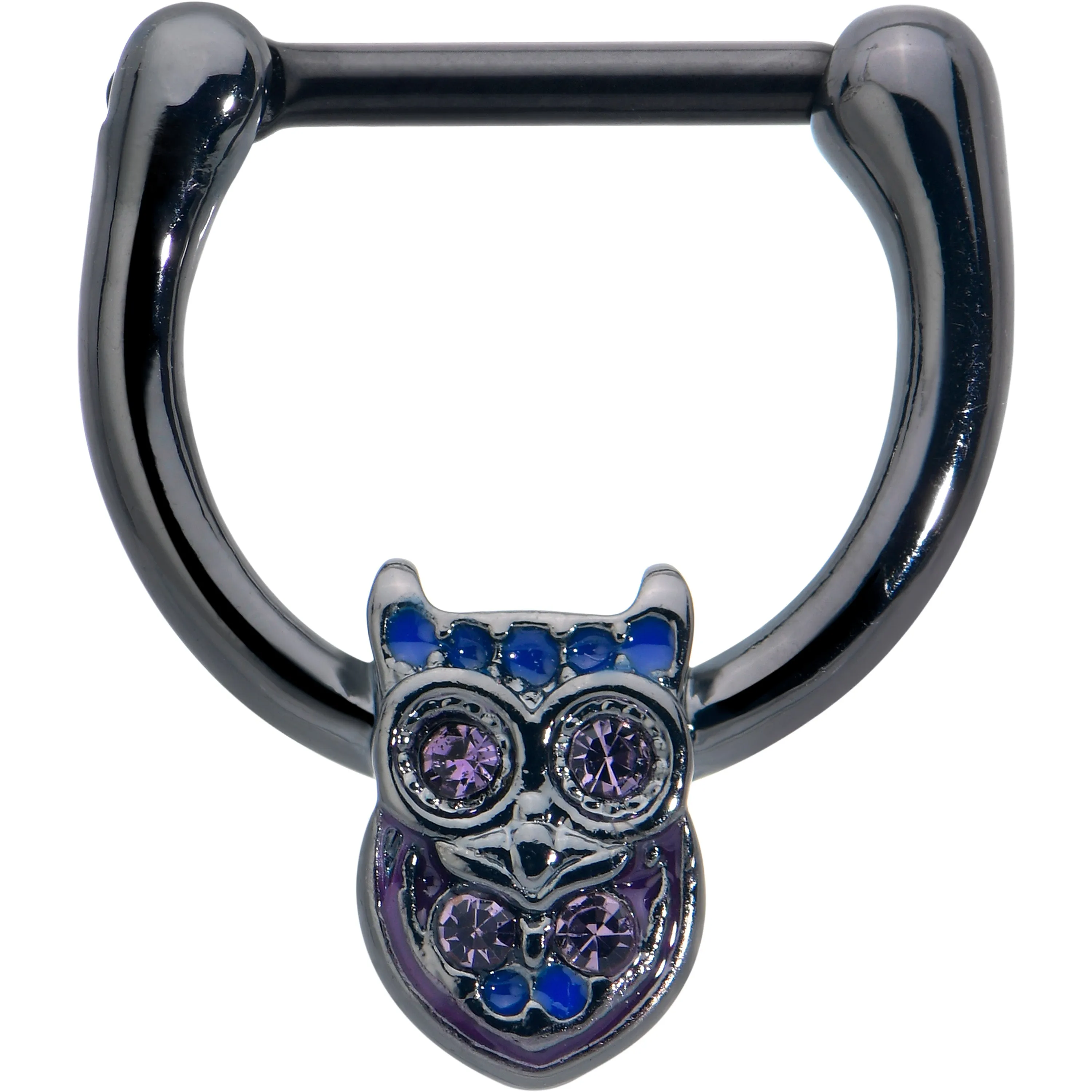 16 Gauge 5/16 Purple Blue Gem Black Opulent Owl Cartilage Clicker