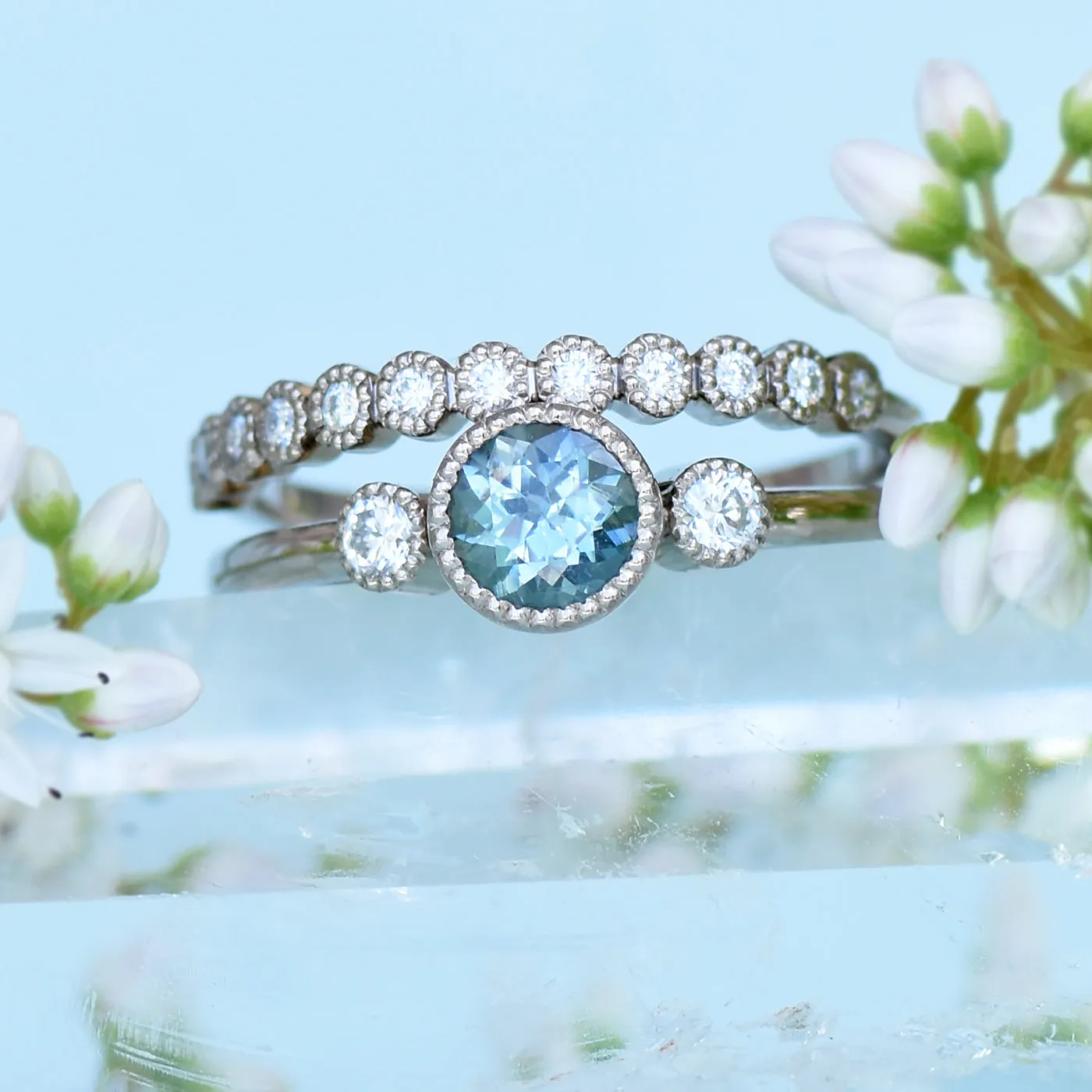 18ct White Gold Milgrain Diamond Half Eternity Ring
