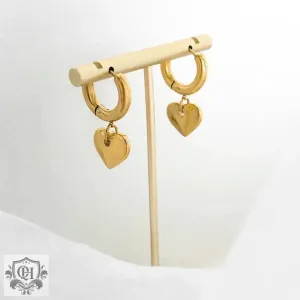 18K Gold Heart Design Hoop Earrings