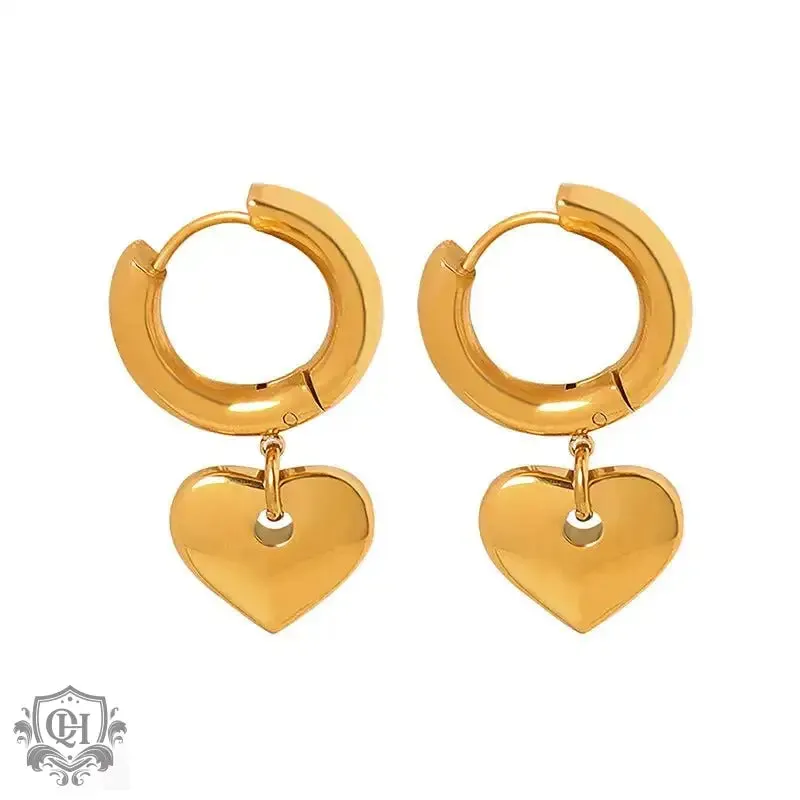 18K Gold Heart Design Hoop Earrings