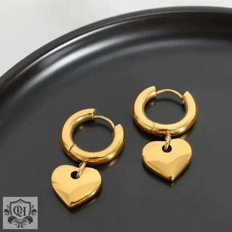 18K Gold Heart Design Hoop Earrings