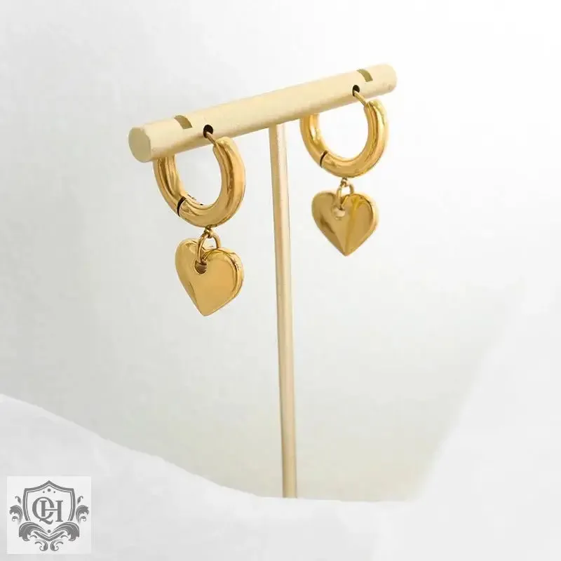 18K Gold Heart Design Hoop Earrings