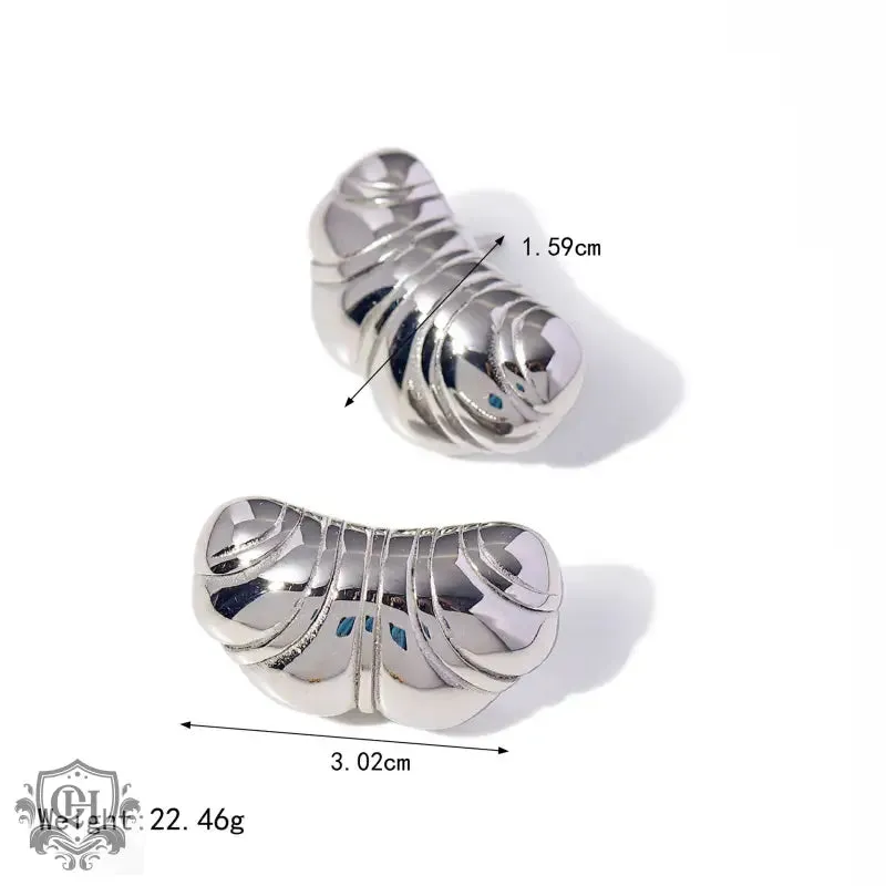 18k gold stylish simple chubby croissant texture design versatile earrings