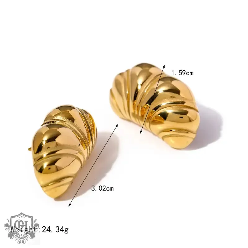 18k gold stylish simple chubby croissant texture design versatile earrings