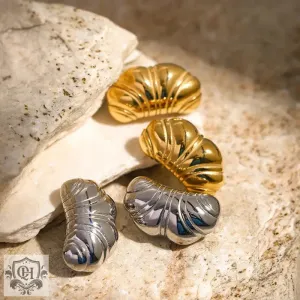 18k gold stylish simple chubby croissant texture design versatile earrings