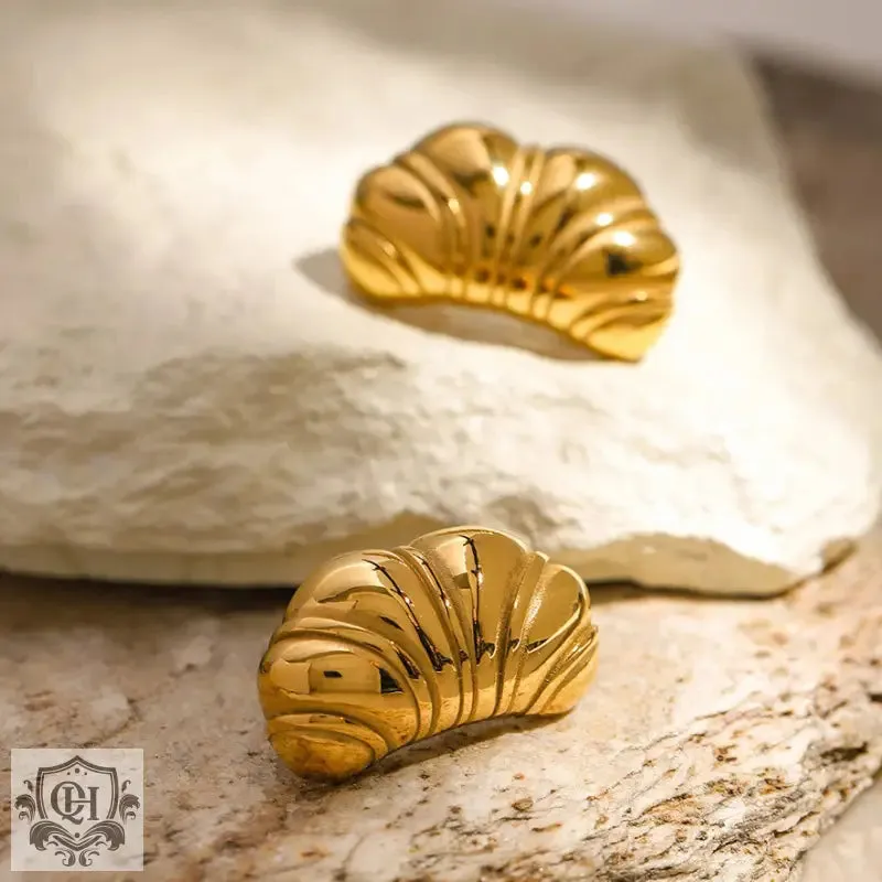 18k gold stylish simple chubby croissant texture design versatile earrings
