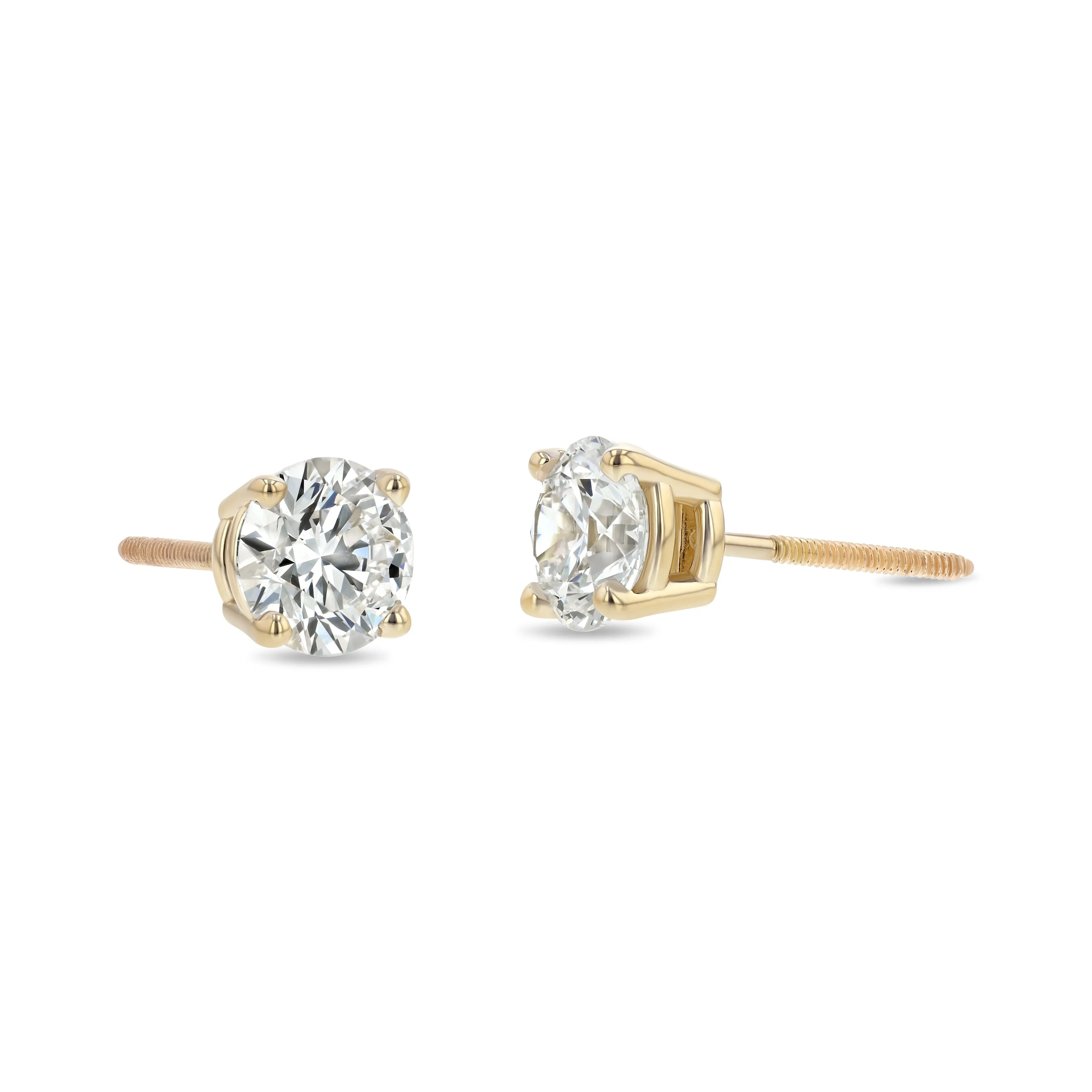18k Yellow Gold 4-prong Round Brilliant Diamond Stud Earrings (1 Ct. T.w., Si1-si2 Clarity, J-k Color)
