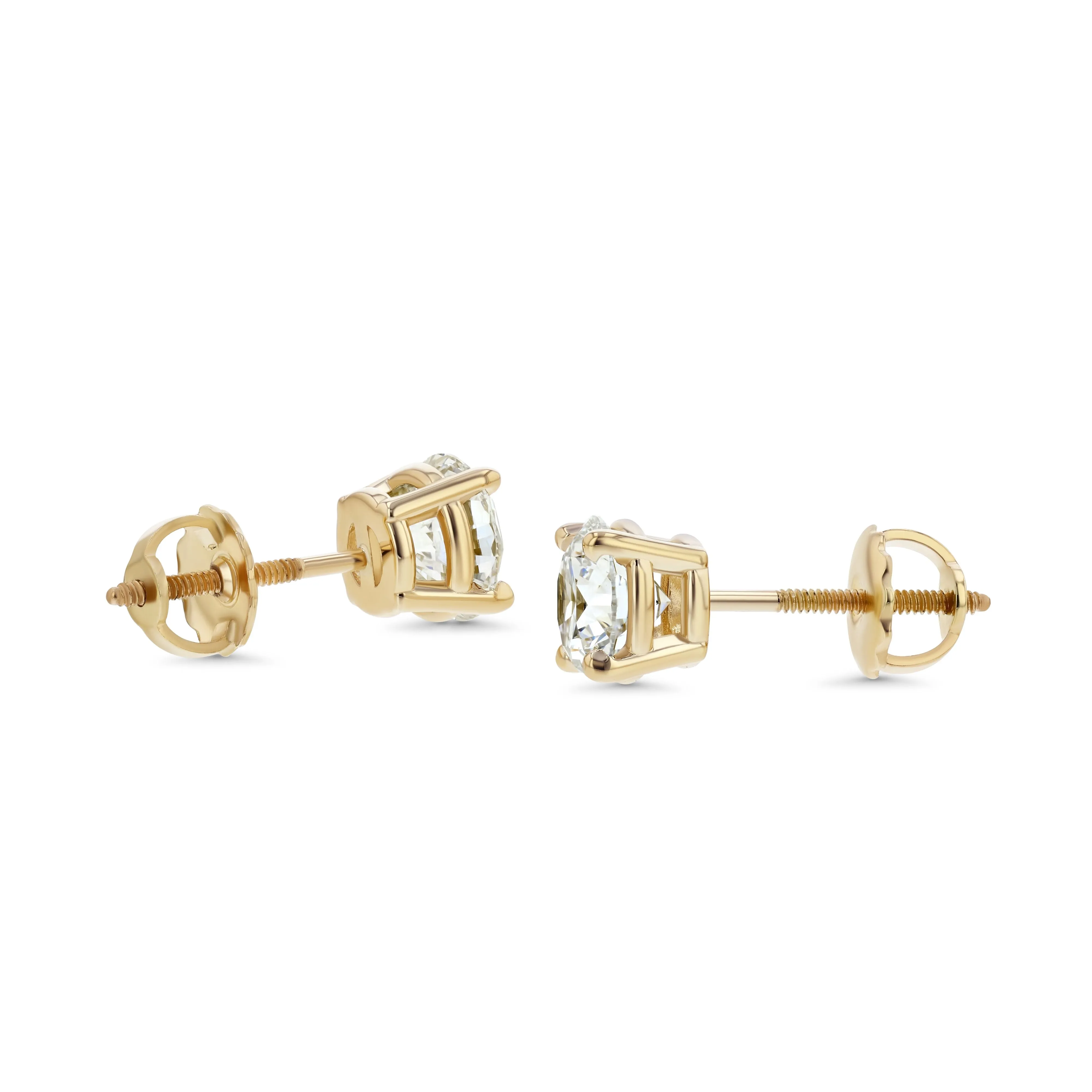 18k Yellow Gold 4-prong Round Brilliant Diamond Stud Earrings (2.09 Ct. T.w., Si1-si2 Clarity, H-i Color)