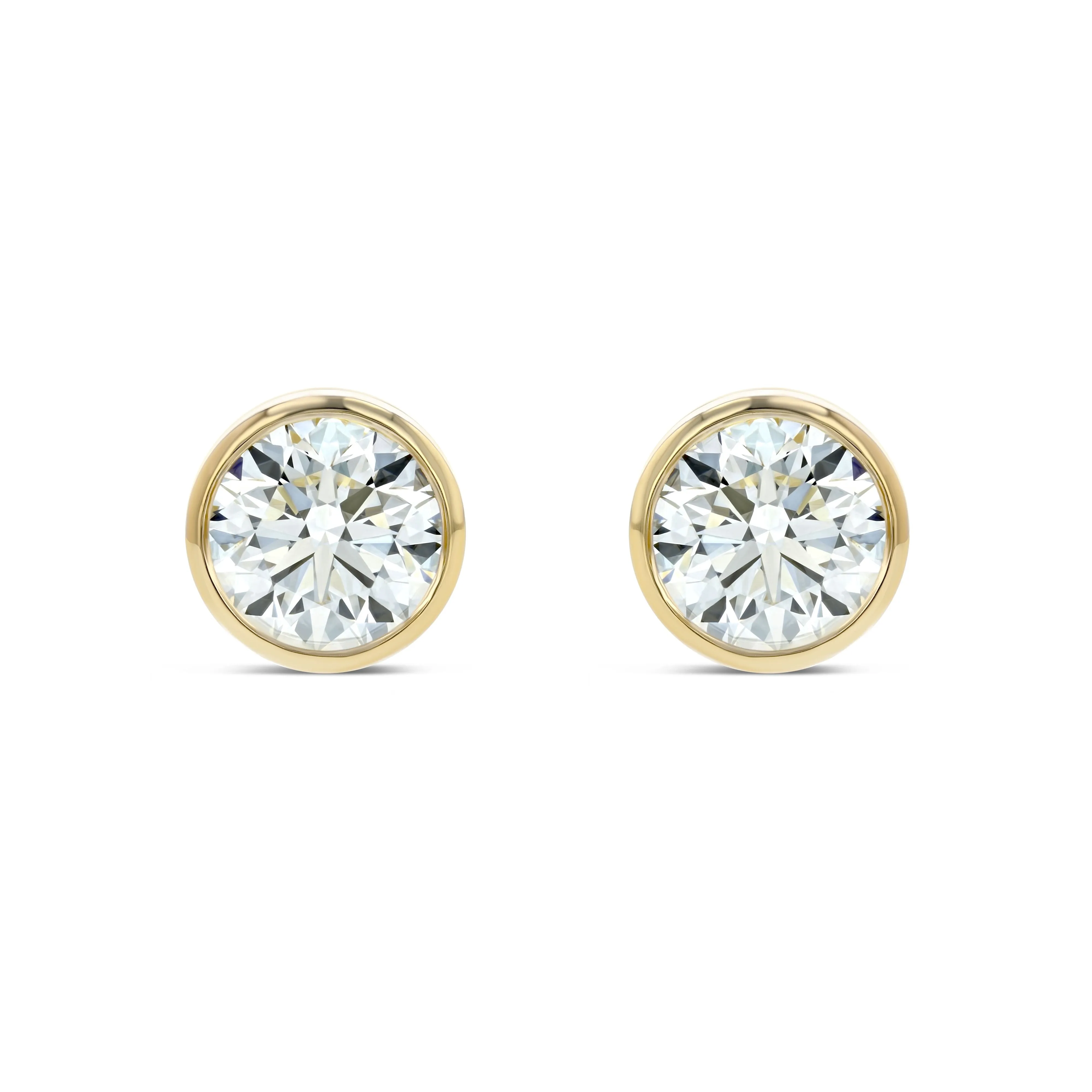 18k Yellow Gold Bezel Set Round Brilliant Diamond Stud Earrings (1.48 Ct. T.w., Vs1-vs2 Clarity, H-i Color)