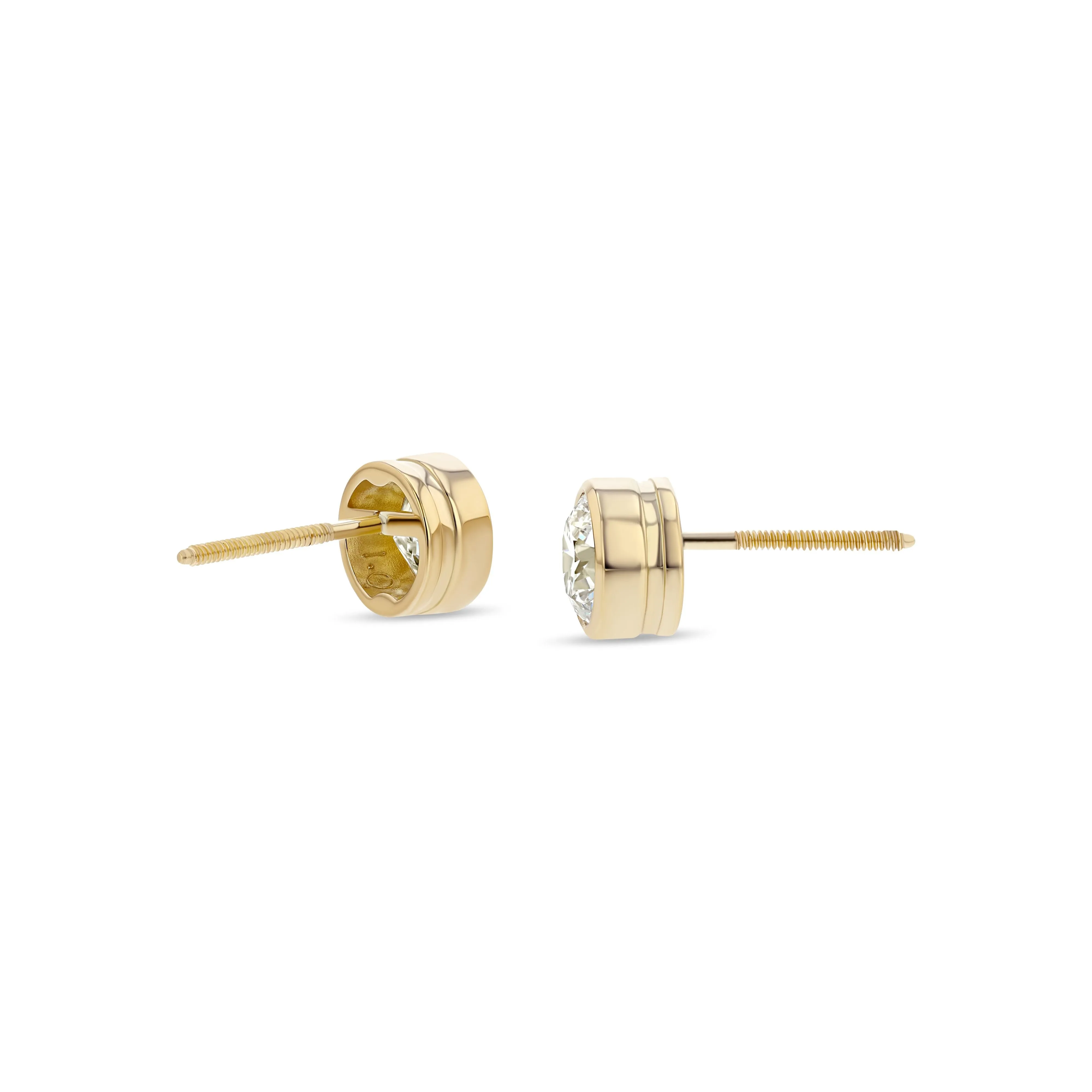 18k Yellow Gold Bezel Set Round Brilliant Diamond Stud Earrings (1.48 Ct. T.w., Vs1-vs2 Clarity, H-i Color)