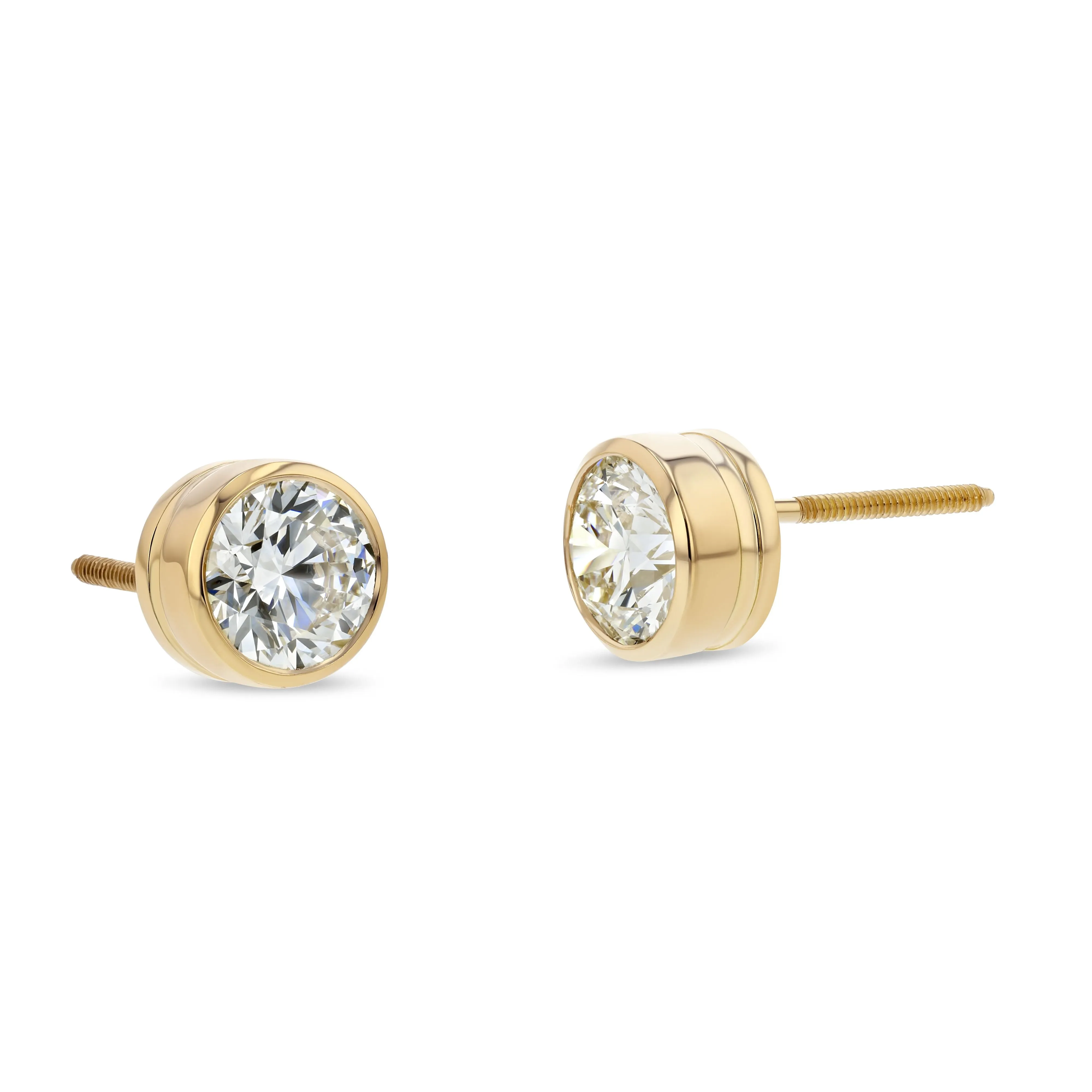 18k Yellow Gold Bezel Set Round Brilliant Diamond Stud Earrings (1.48 Ct. T.w., Vs1-vs2 Clarity, H-i Color)